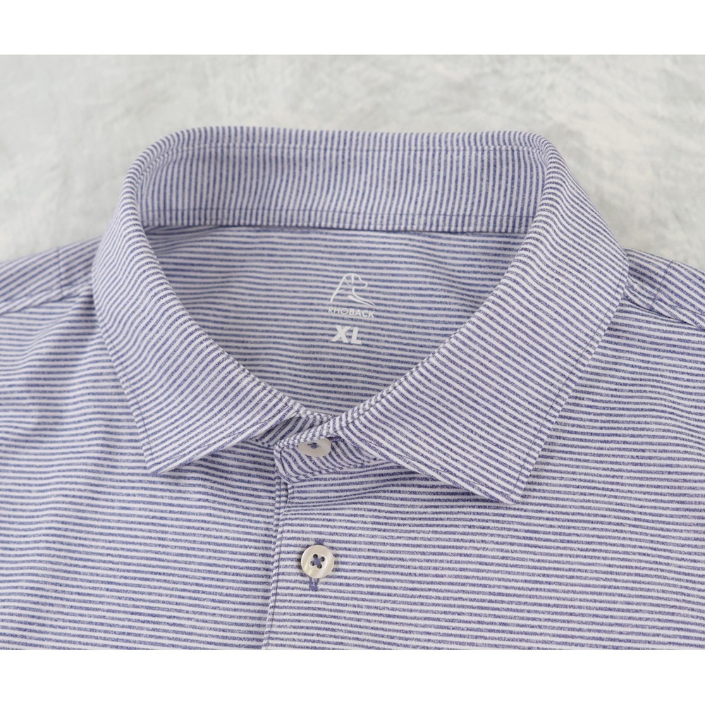 Rhoback Polo Shirt Mens XL Blue White Heather Stripe Short Sleeve Performance